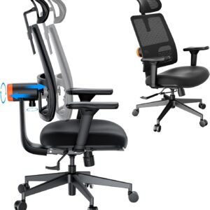 Newtral Ergonomic Home Office Chair, High Back Desk Chair with Unique Adaptive Lumbar Support, Adjustable Headrest, Seat Depth Adjustment, 96°-126° Tilt Function, 4D Armrest Recliner Chair for Office