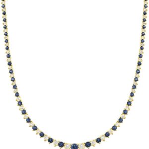 Ross-Simons 8.75 ct. t.w. Sapphire and 1.50 ct. t.w. Diamond Tennis Necklace in 18kt Gold Over Sterling